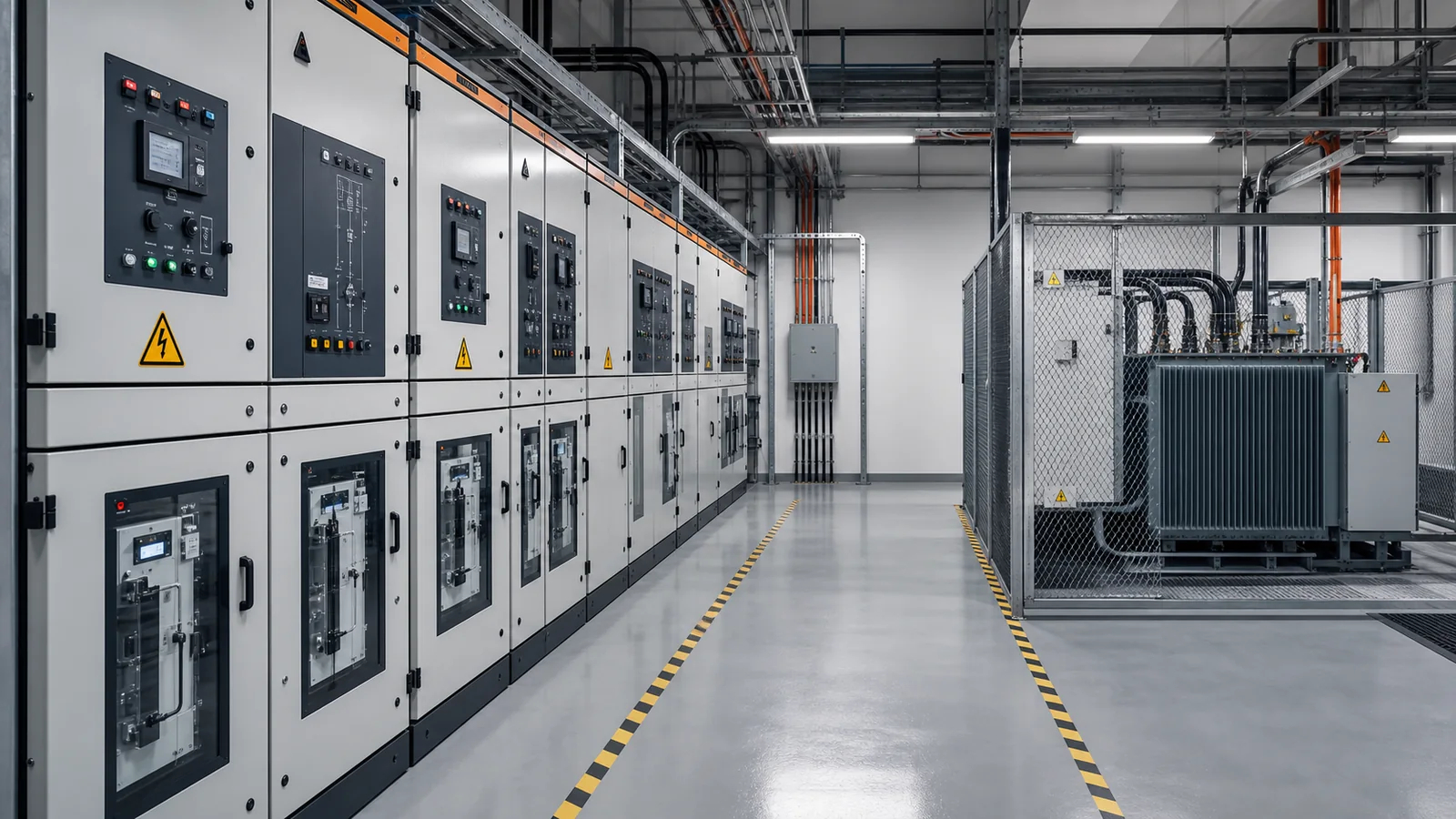 Middenspanningsinstallatie met transformator en schakelvelden